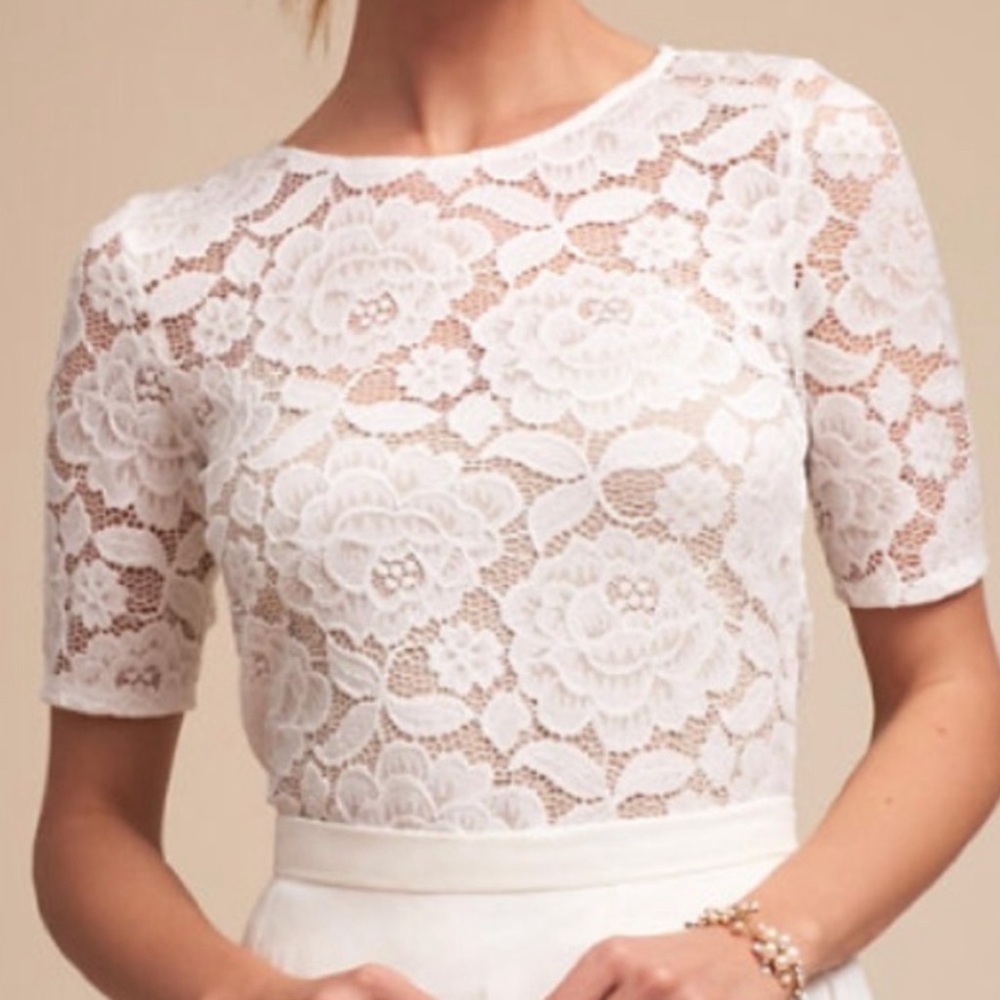 Bhldn Anthropologie Jive Lace Top White Short Sleeve Bridal Wedding